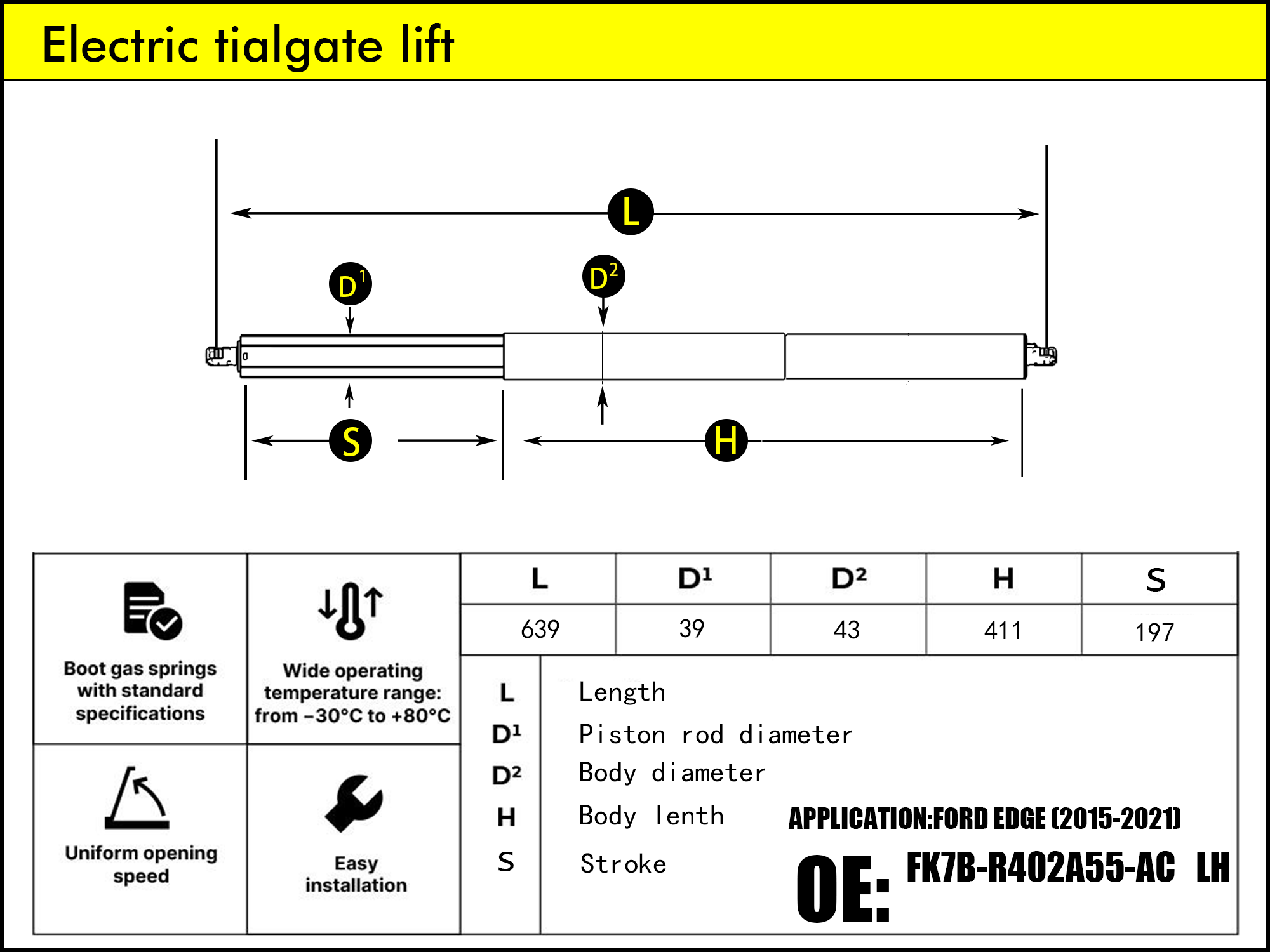 HL2051-FORD Edge MK2/MK3 U387 LH（2014-2023）