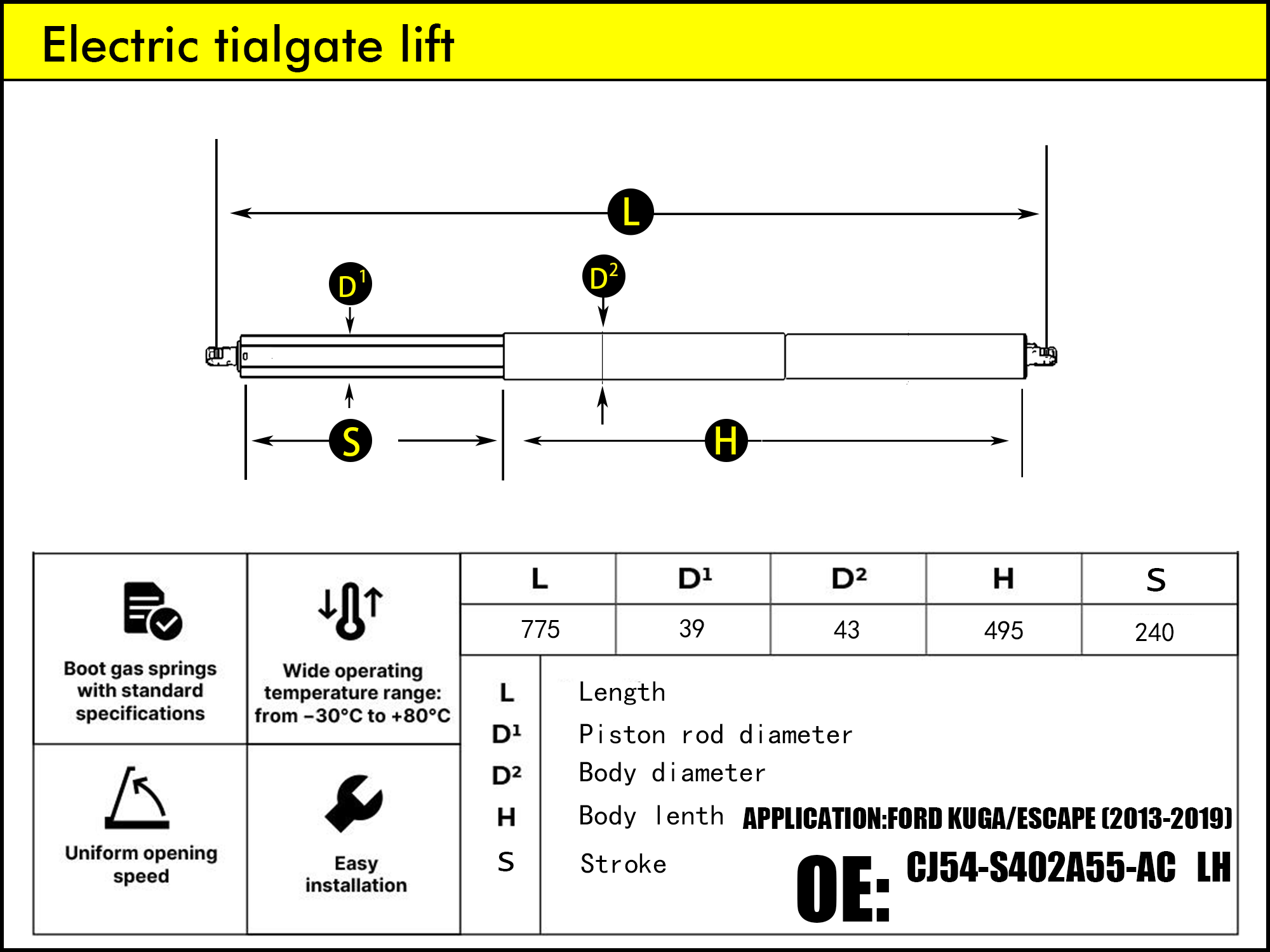 HL2053-FORD Kuga/Escape MK2 DM2 LH（2013-2019）