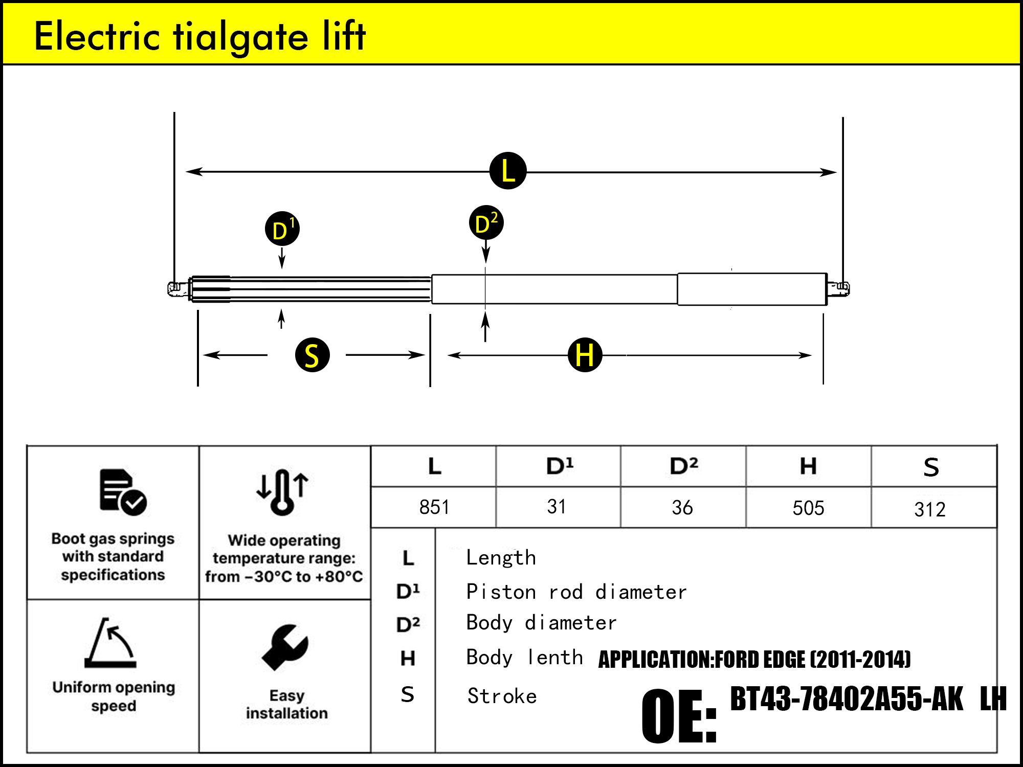 HL2649-FORD Edge MK1 LH（2011-2014）