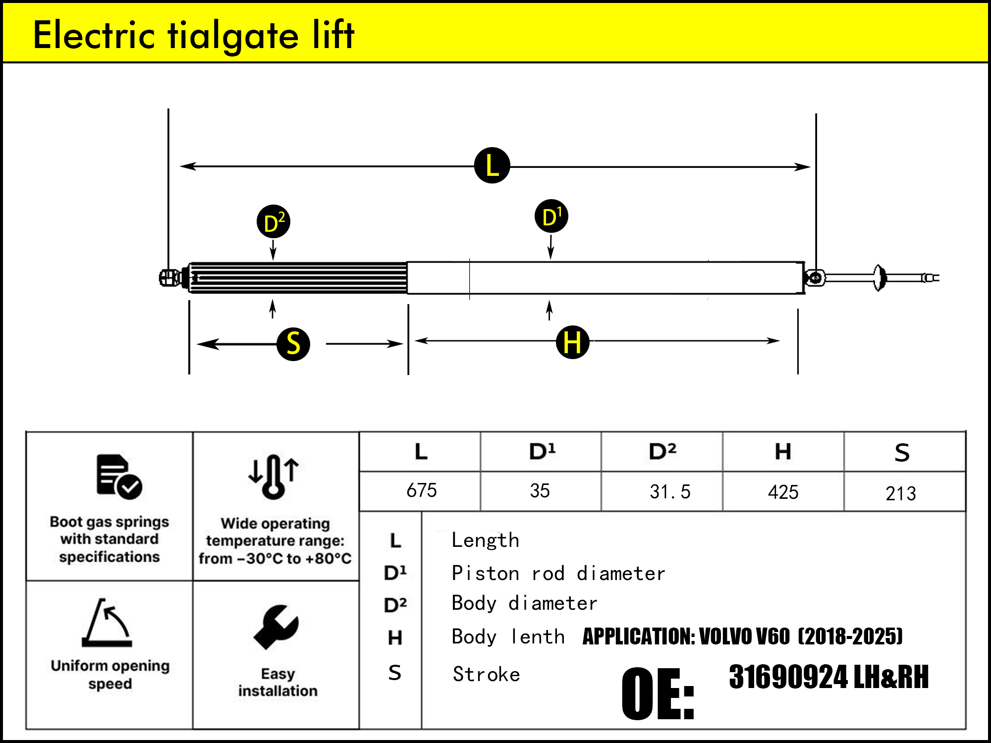 HL2338-Volvo V60 II 225/227 LH/RH（2018-2025）